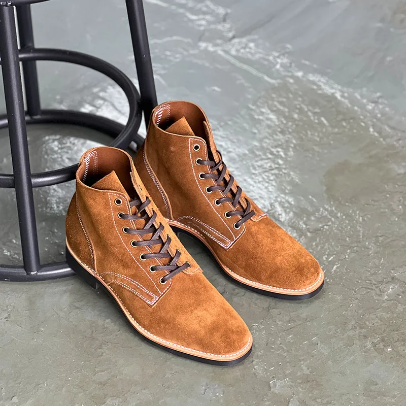 

Faionable Men's Boots Casual Retro Trendy Leather oes Workwear Boots round Toe ort Calfskin Upper Wear Resistant