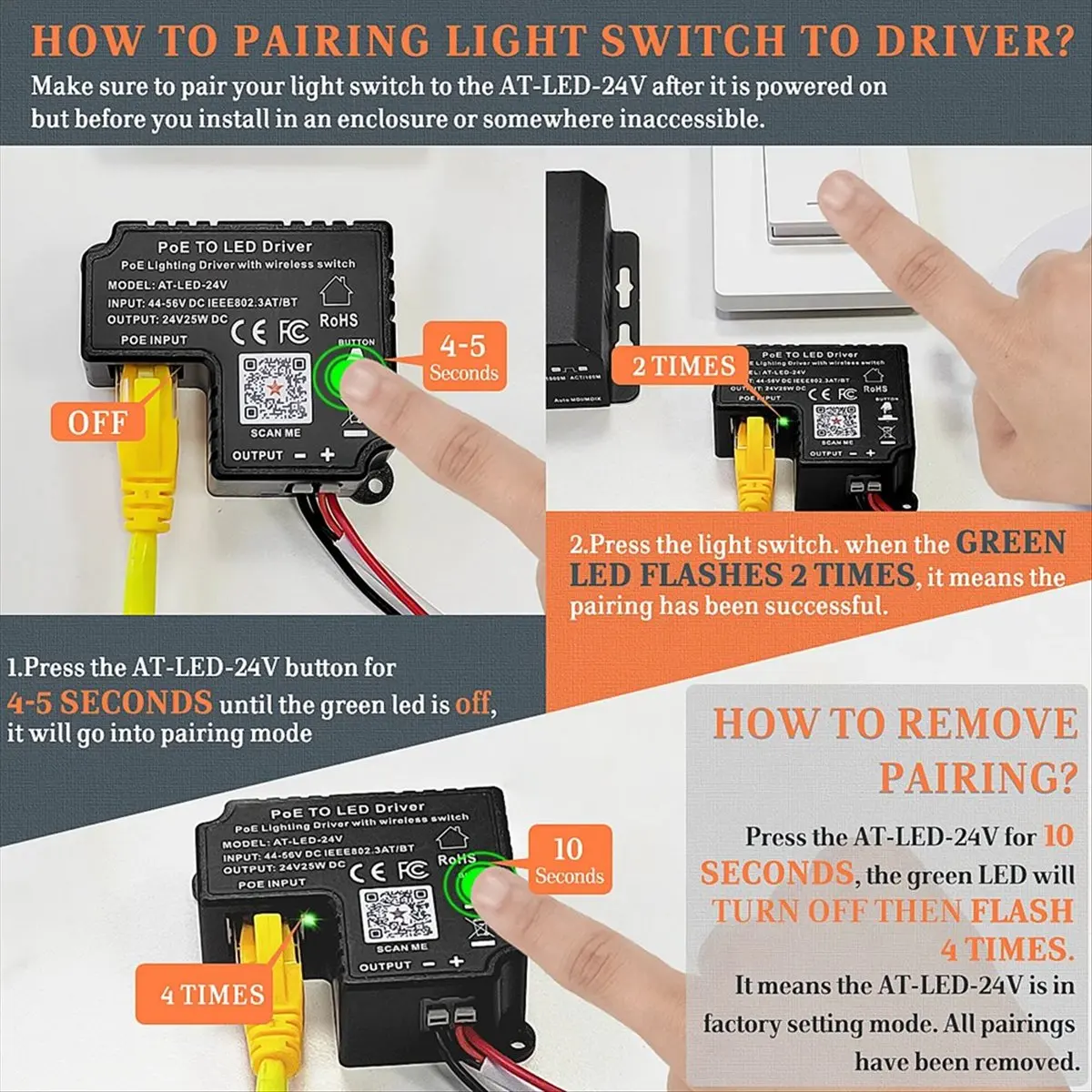 goodDT PoE Driver 24V LED Lighting Solution 802.3at Compliant Delivers Up to 25W for 24V LED Fixtures Wireless Switch Control