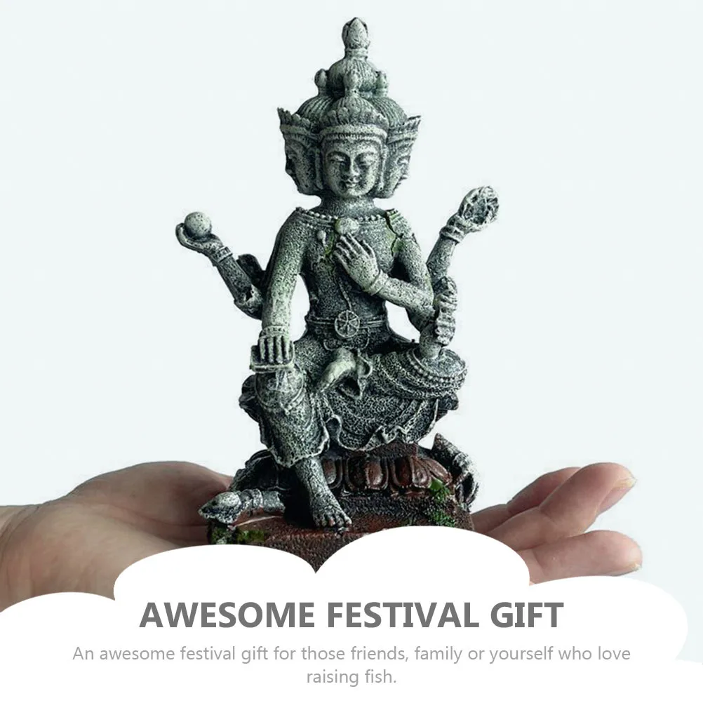 

Four-Faced Buddha Resin Aquarium Decoration Fish Tank Resin Ornament Shrimp Hideout Realistic Fish Breeding Statue Aquarium
