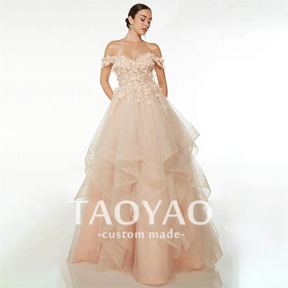 

Luxury Customized Evening Dresses Sweetheart Wedding Dress 3D Floral Appliques Party Dresses Tulle Prom Dress Vestidos De Fiesta