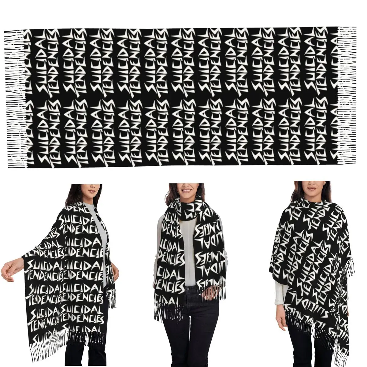 Rock Music Suicidal Tendencies Band Scarf Tassel Scarves for Women Soft Warm Shawls and Wraps Large Fall Winter Shawl Wrap