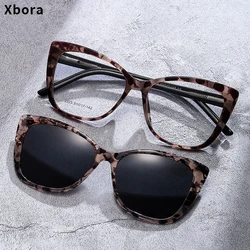 Xbora Classic Retro Cat Eye Sunglasses Women's Magnetic Clip-On Glasses 0 Diopter Prescription Frames Women's 2024 New 2223