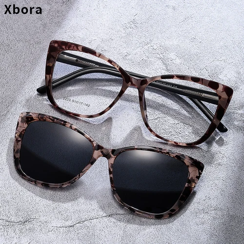Xbora-gafas de sol clásicas Retro con forma de ojo de gato para mujer, lentes con Clip magnético, monturas graduadas de 0 dioptrías, novedad de 2024, 2223