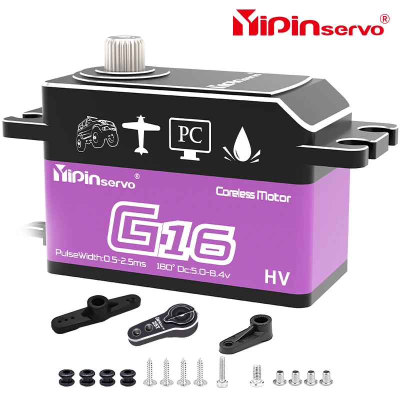 Yipinservo 16KG PWM Digitale Coreless Servomotor Full Metal Gear Groot Koppel Laag Profiel Korte Body Servo voor Rc Auto 1/8 1/10