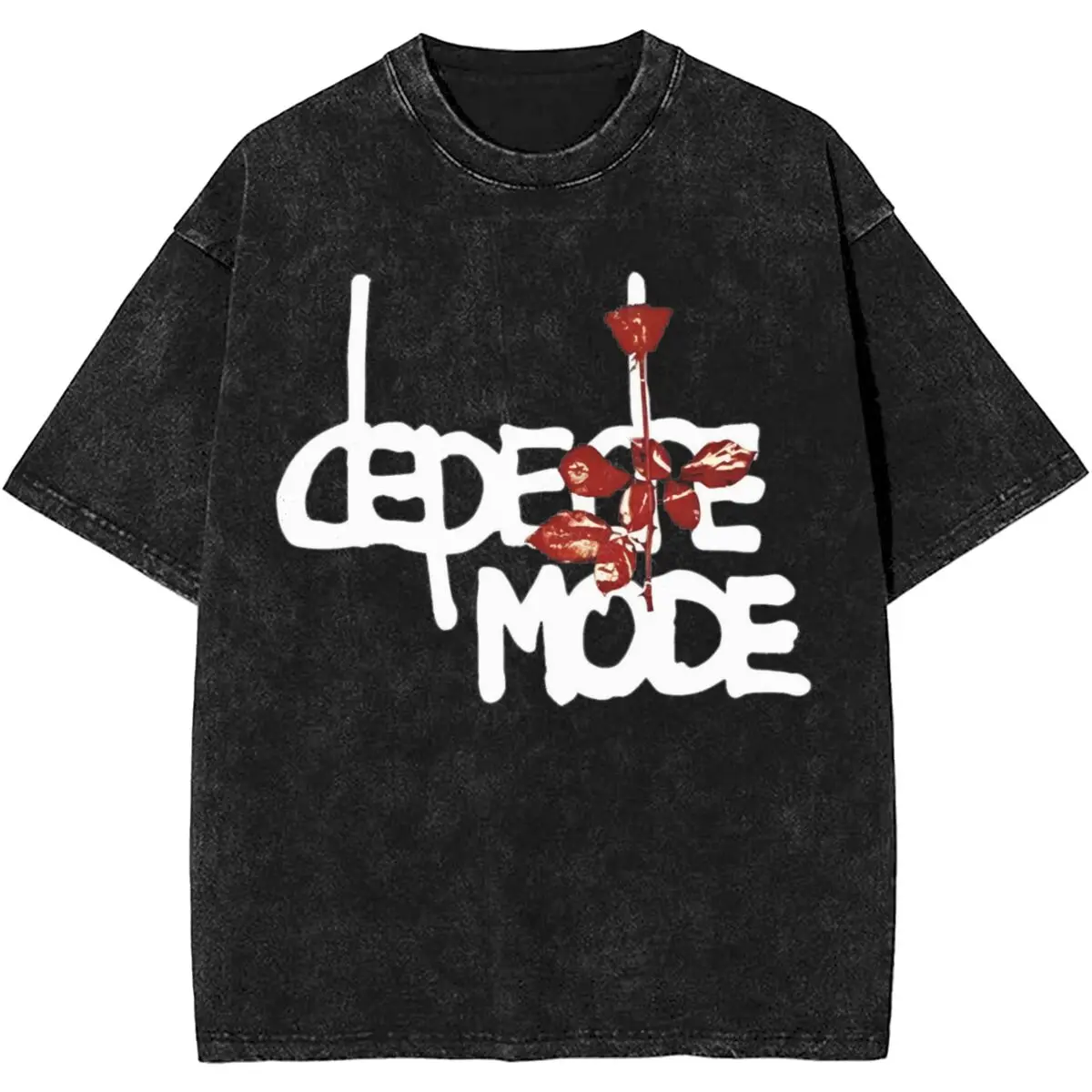 Red Mode Flowers Depeche Modes Rock Band T Shirt Hip Hop Washed Cotton Oversize T-Shirt Vintage for Men Women Tops Tees