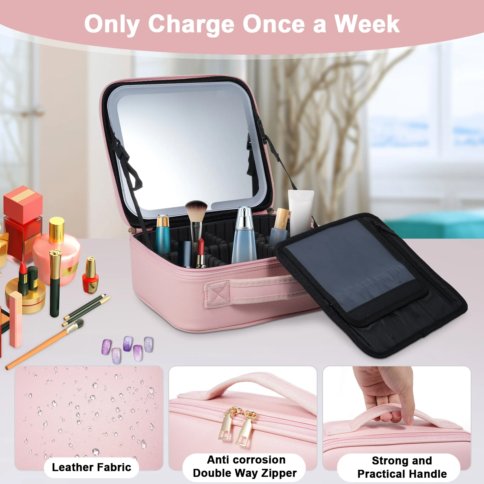 Makeup Bag Partition Organizer Large Capacity Travel Cosmetic Storage Bag Professional Makeup Bag
