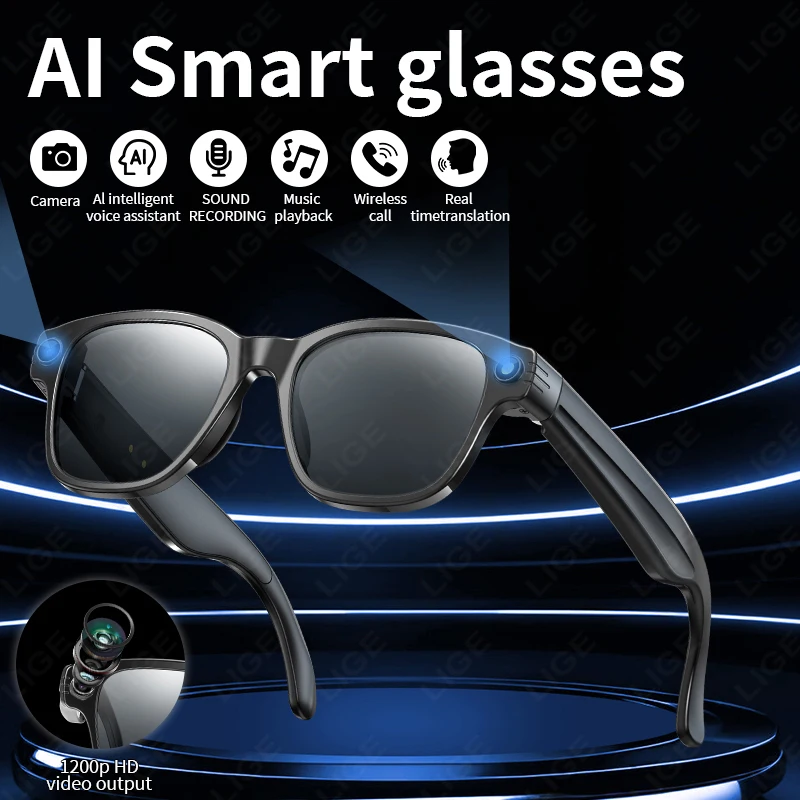 

New AI Smart Glasses 800W Camera WIFI+Bluetooth Real-time Transmission Sunglasses Touch Control Video Record Glasses For XIAOMI