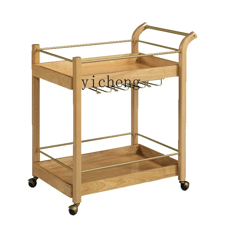 ZZZXL solid wood dining car wrought iron mobile trolley hotel liquor commercial removable tea cup string car