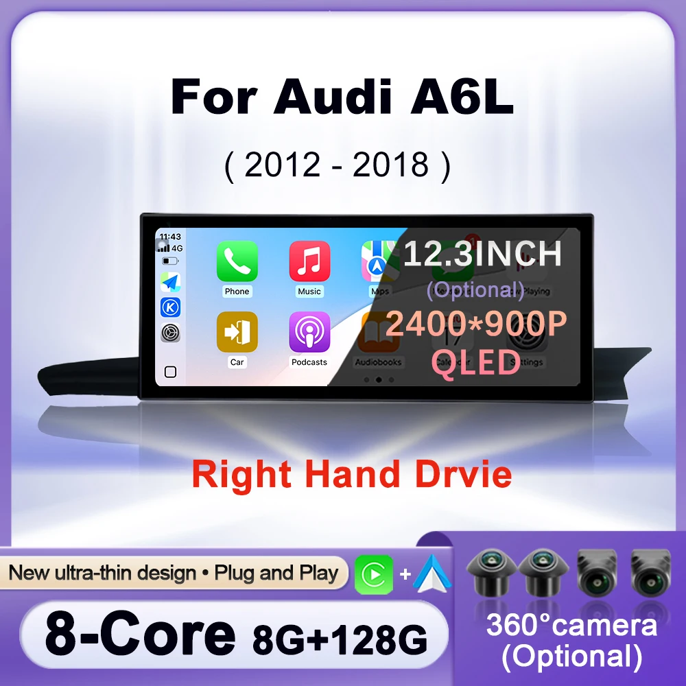 Right Hand Drvie For Audi A6 A6L A7 C7 2012-2018 Android 16 Wireless CarPlay Car Radio Multimedia WIFI DSP Stereo GPS Navigation