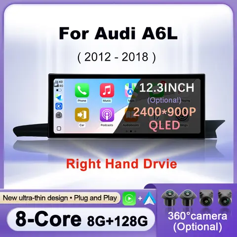 아우디 A6 A6L A7 C7 2012-2018용 우핸들용 안드로이드 14 무선 카플레이 카 라디오 멀티미디어 WIFI DSP 스테레오 GPS 네비게이션