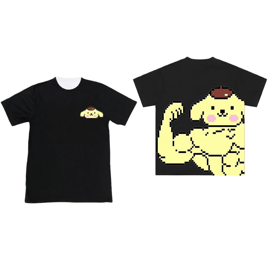 Sanrio Pixel Pompompurin Oversized Cartoon Print Adult Kids T-Shirt Family Matching Outfits Summer Quick-dry Comfy Lightweight