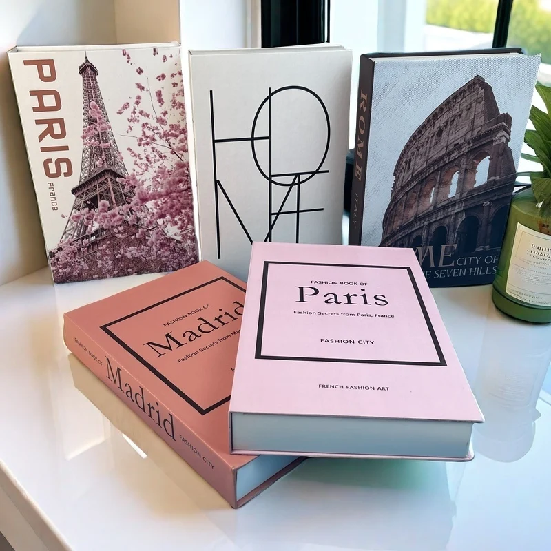 Fashion Paris Milan Luxe Fake book Decorative Books Storage Box Home Interior Decoration Coffee Table Bedroom Living Room Decor