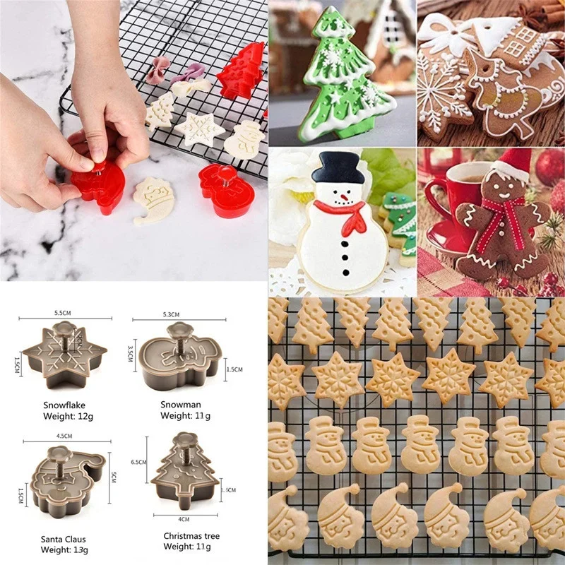 New 2026 4Pcs/set Christmas Series Cookie Baking Moulds Santa Claus Snowman Christmas Tree Star Snowflake Mold Biscuits Cutter