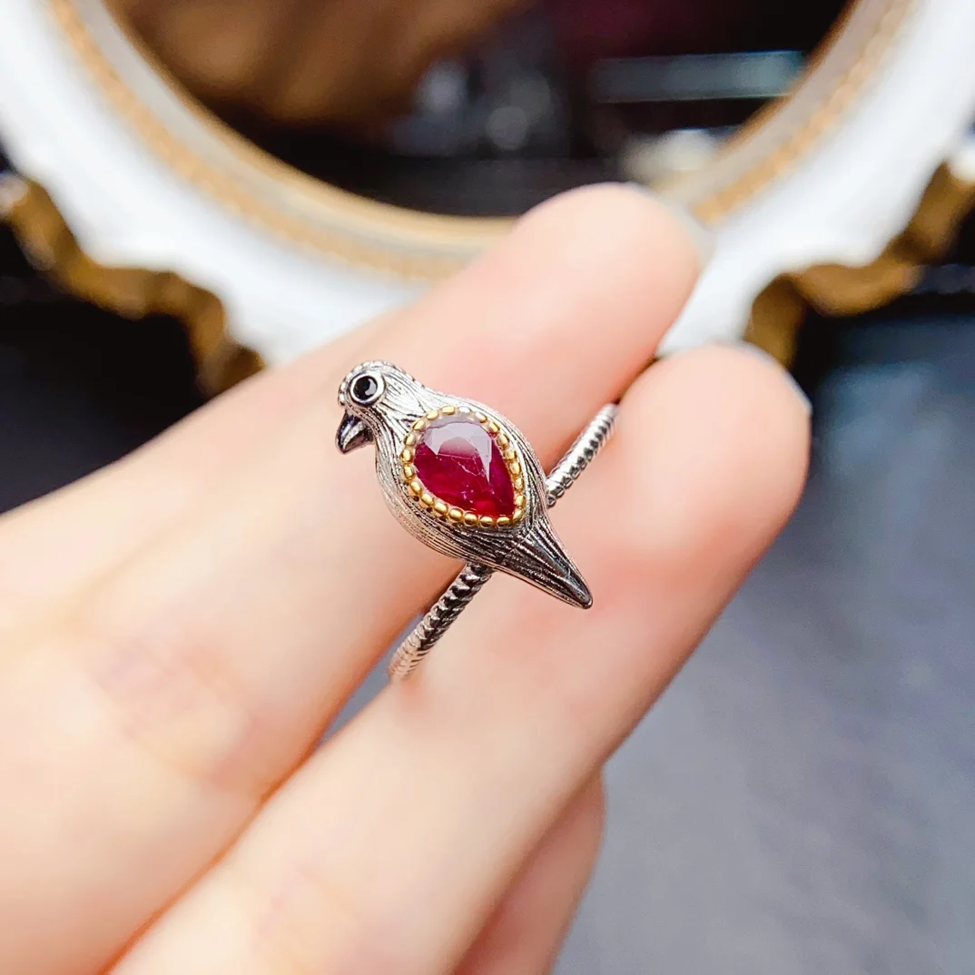 FS New 5*7mm Natural Ruby S925 Sterling Silver Bird Ring for Women Fine Fashion Charm Weddings Jewelry With Certificate MeiBaPJ