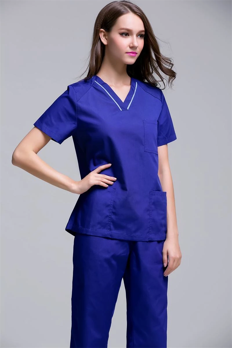 

Summer Fashion Short Sleeve Dental Clinic Uniforms Nurse Medical Scrub Clothes For Women Light Blue Wear Set