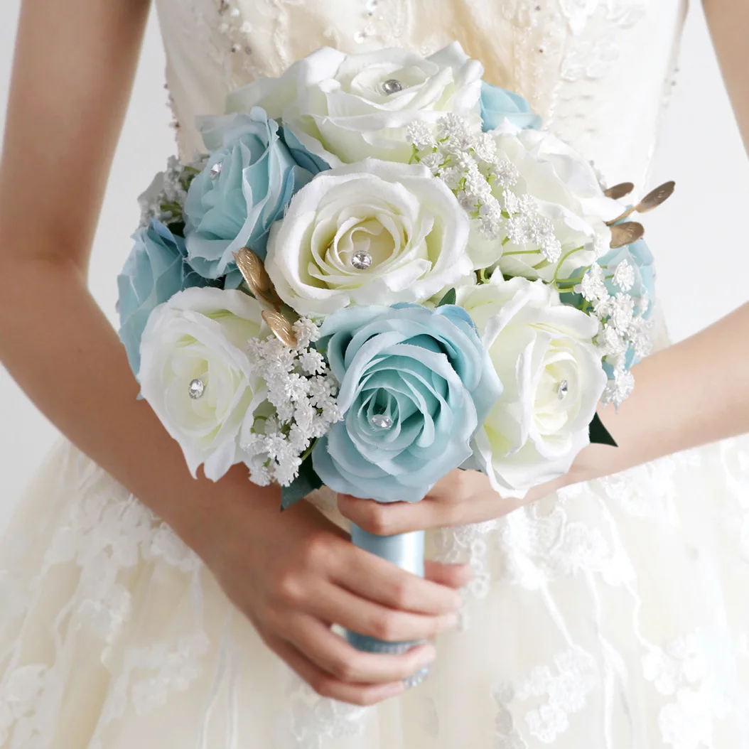 

Light Blue Beautiful Wedding Bouquet Bridal Bridesmaid Flower wedding bouquet artificial flower bouquet white bridal bouquets