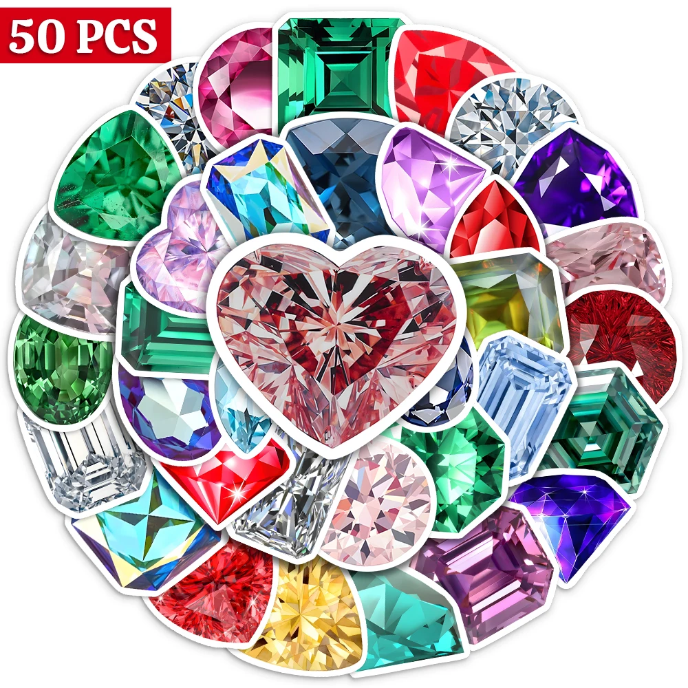 Colorful Lucky Gem Graffiti Stickers Diamond Aesthetic PVC for Laptop DIY Diary Luggage Skateboard Graffiti Decals Childs Toys