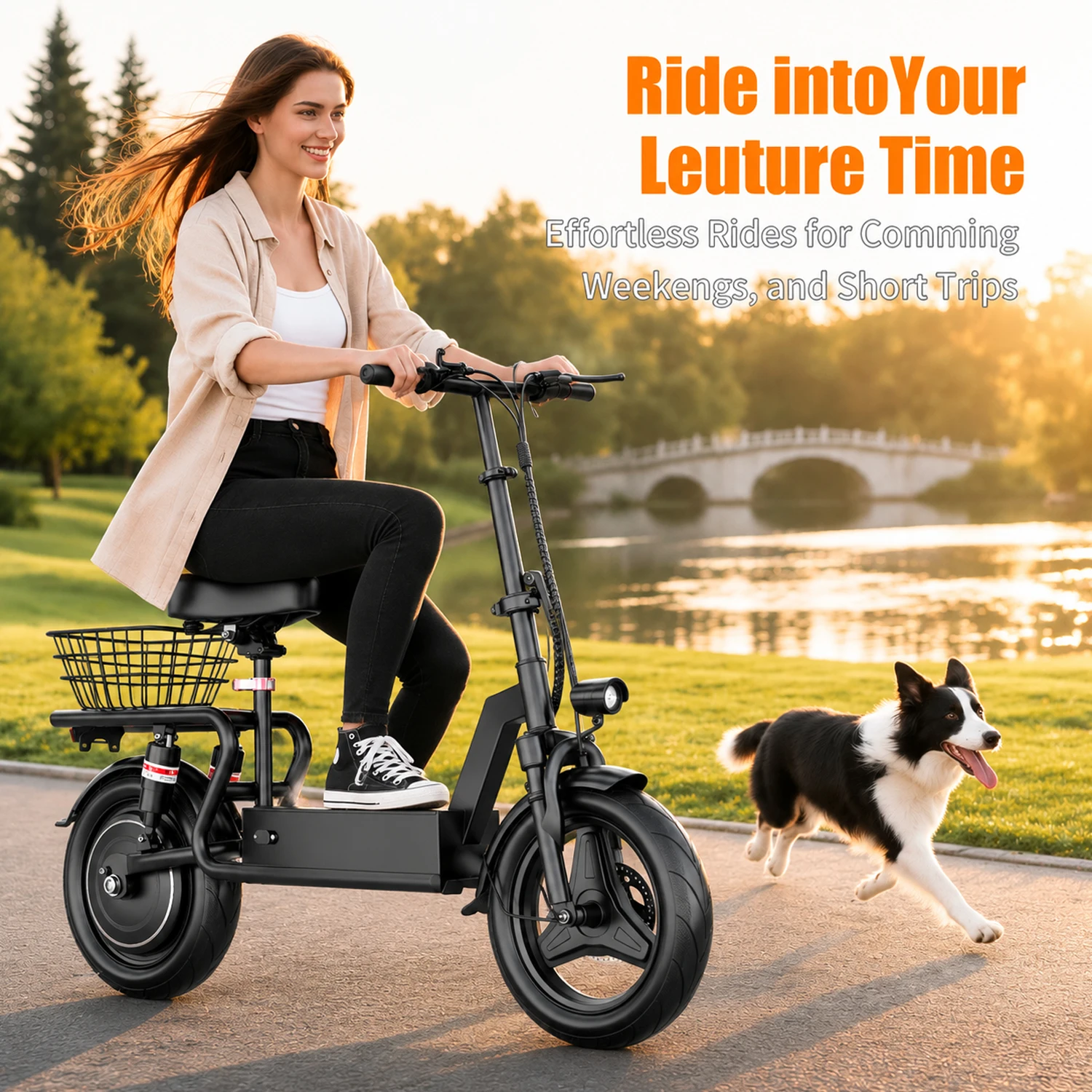 ASKGO Adult Electric Scooter with Seat, 1000W Peak, 25MPH Max Speed, 48V 15Ah Battery, 35 Miles Range, 14 Inch Electric Commuter Scooter, Full Suspension & Dual Brake, Open Rear Basket for Urban Travel