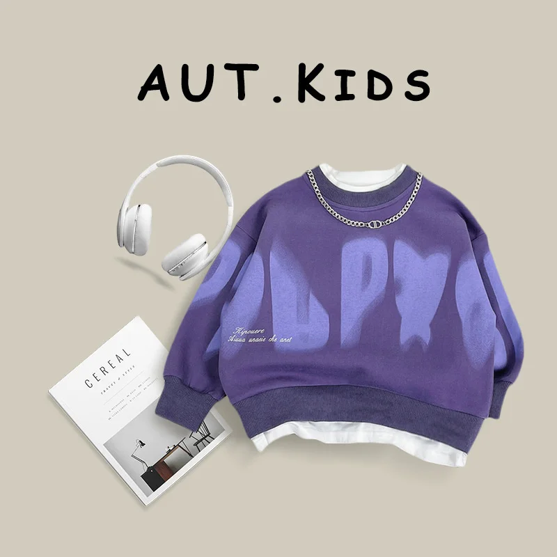 Boys Hoodies Sweatshirts Cotton Tops Outwear 2024 Purple Spring Autumn Kids Sport Uniforms Children\'s Clothing