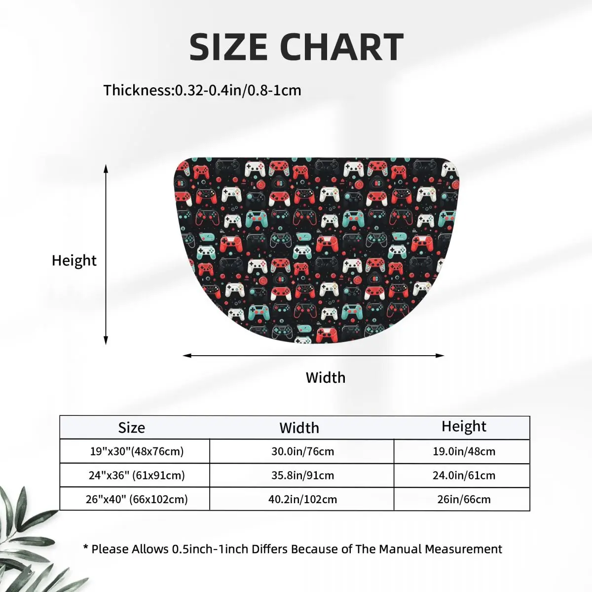 Gaming Pattern - Game Controllers Soft Flannel Half Round Doormat Non Slip Bathroom Mat Absorbent Floor Carpet for Living Room