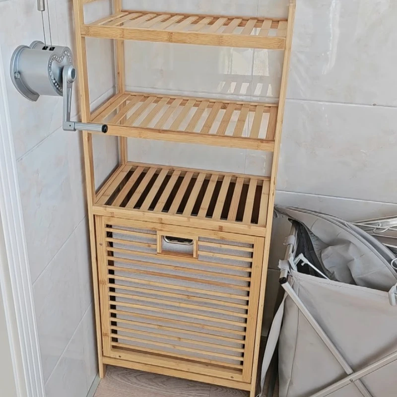 3/4 Tier Bathroom Racks Multi-function Laundry Hamper Dirty Clothes Storage Basket Side Rack with Shelf Bamboo Storage Hamper
