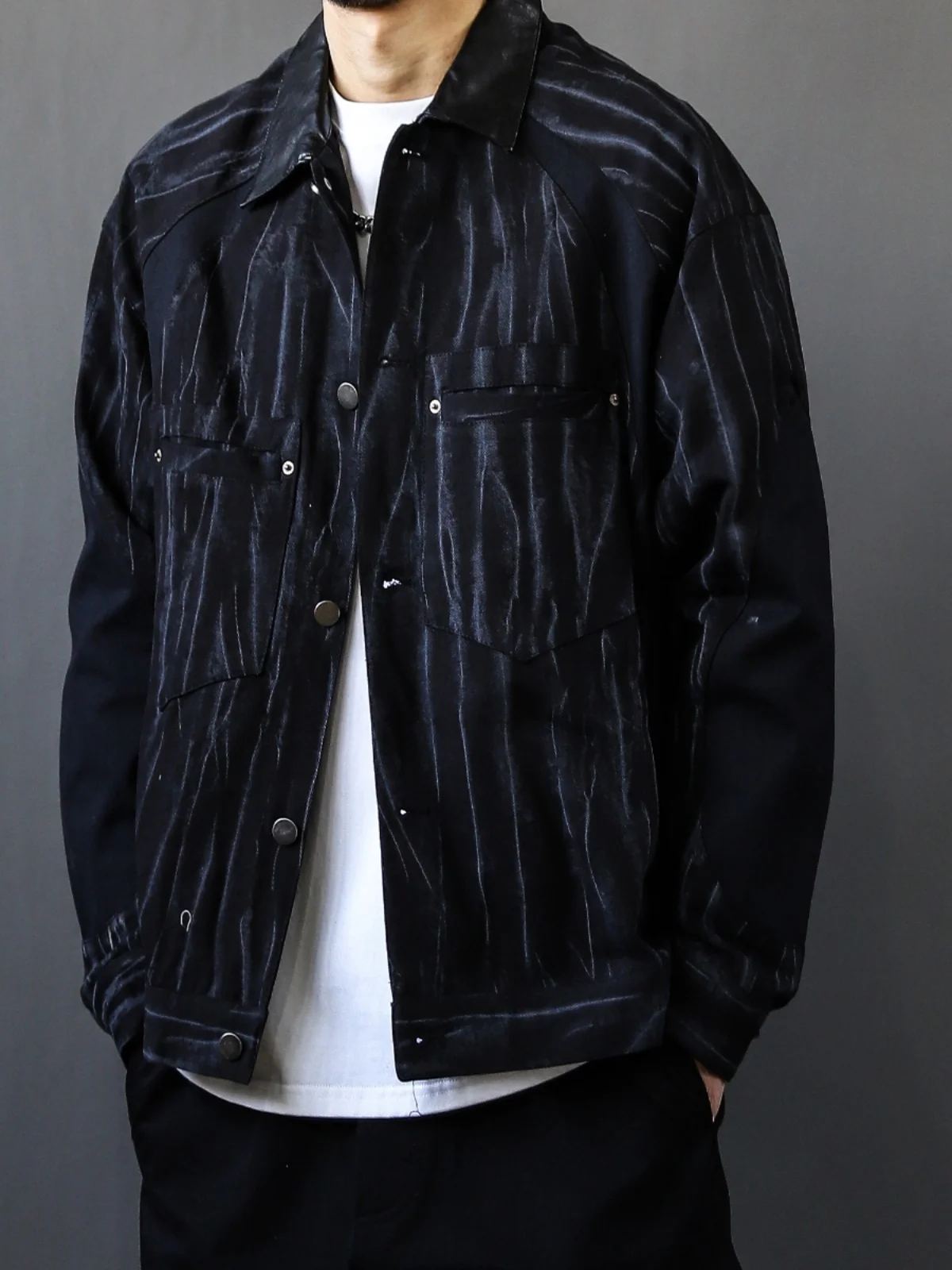 

Bla High Street Tie Dye Contrast Color Collar Jaet Men's Spring Design Casual Outerwear Trendy Brand Loose Fit Youth