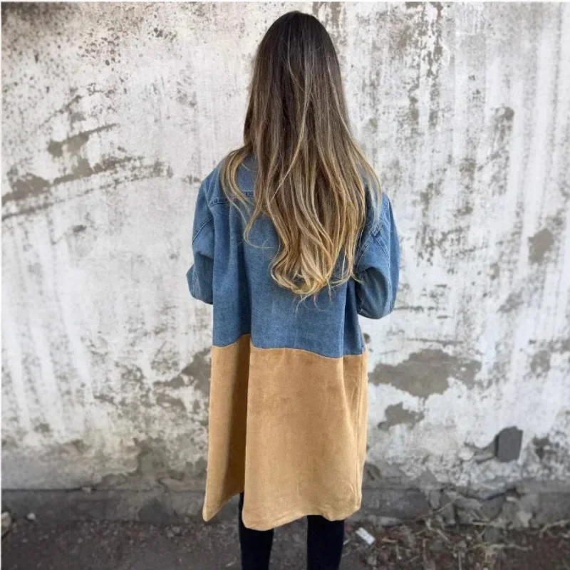 عارضة المرأة كاوبوي معاطف سترة الأوروبية الأمريكية الأزياء البدلة طوق الدنيم الربط منتصف طول سترة للنساء النساء الملابس #3