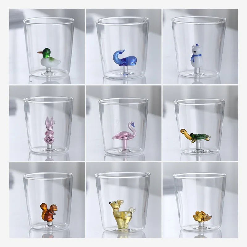 

New 300ml Embossed Cute Cartoon Animal Water Cup Children's Tea Cup Wine Glass Champagne Flute Borosilicate Glass Creative Shape