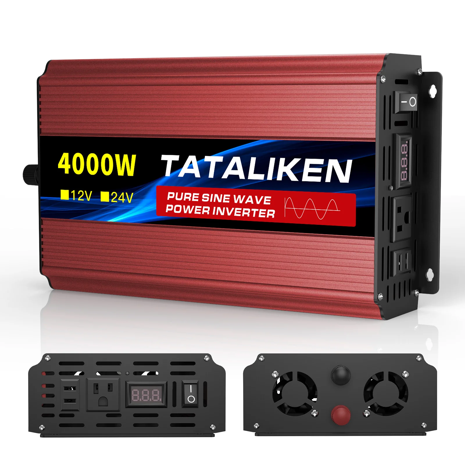 US Socket 4000W Inverter Pure Sine Wave Inverter DC12V To AC110V 60HZ Power Voltage Converte