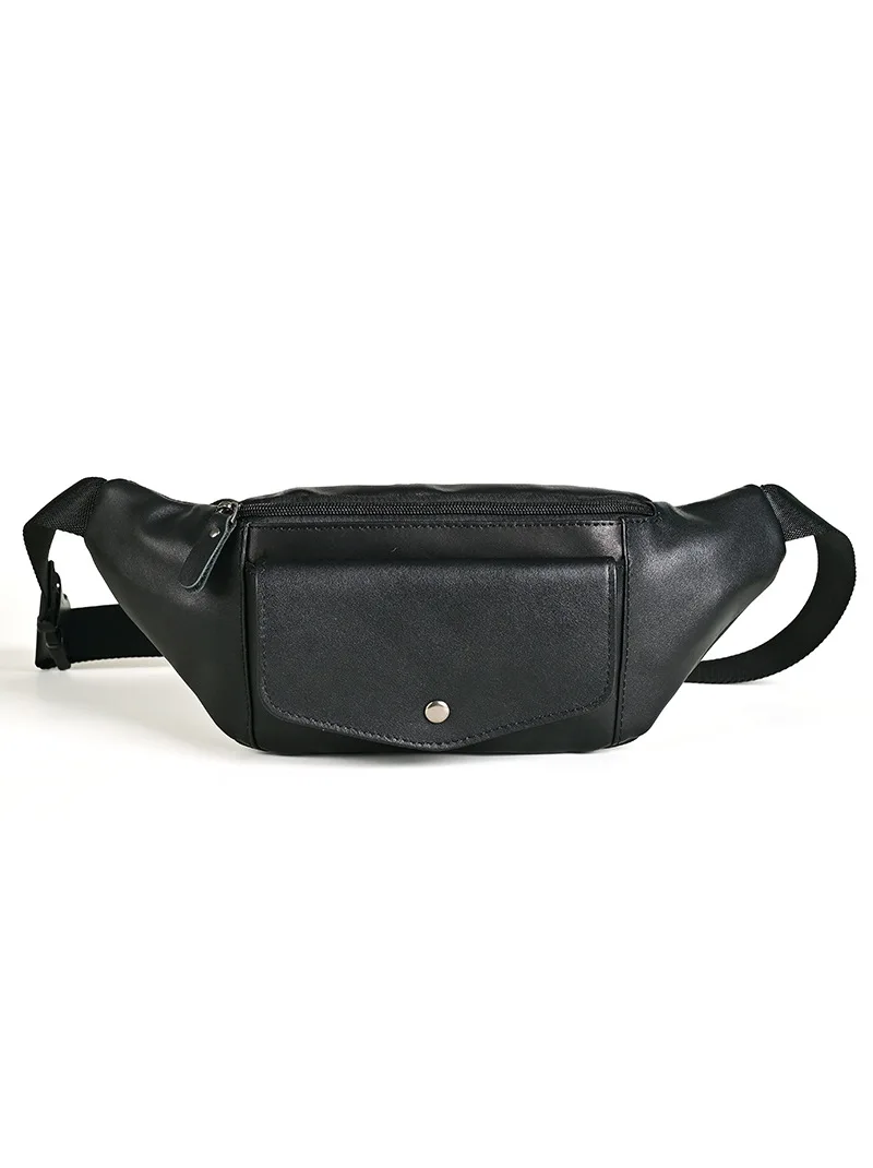 Genuine Leather Fanny Packs Chest Bag Phone Purse for Men Women Unisex Belt Bag Black Waist Pack