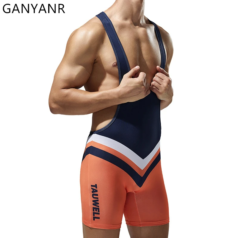 GANYANR Summer Training Suit Set Men Sports Sportwear Tracksuit Sweatsuit Boxing Wrestling Singlet Clothes Weight Power Lifting