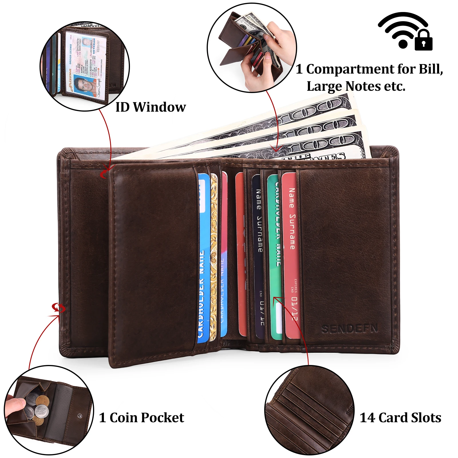 Luxury Wallet Genuine Leather Men Wallet Rfid Anti-theft Credit Cards Holder With Organizer Coin Pocket Male Money Clips Purse