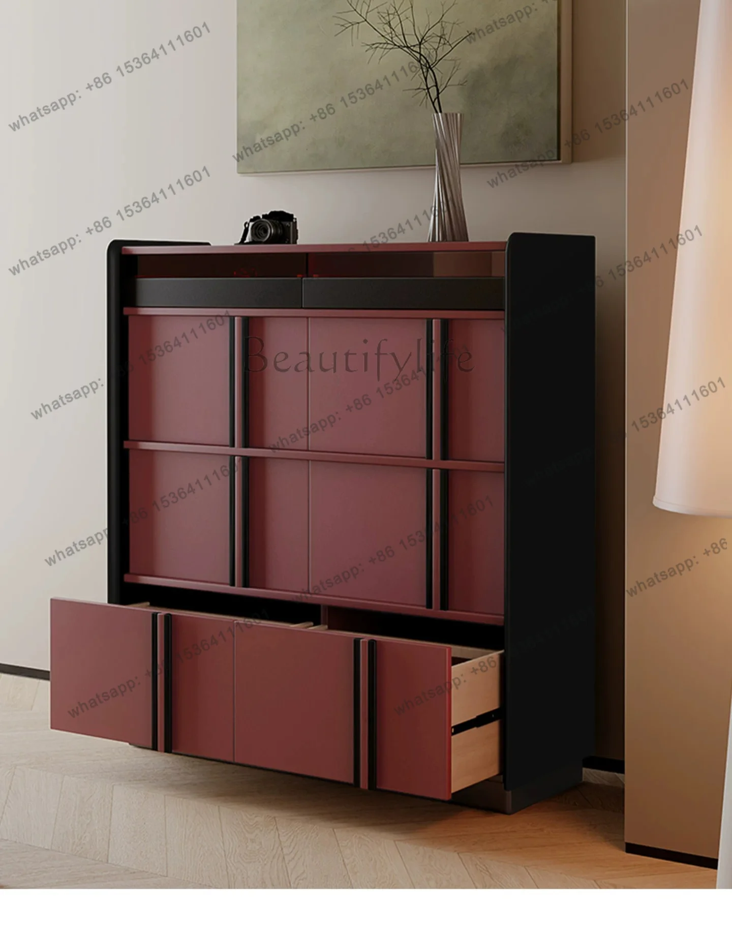 LX solid wood shoe cabinet boxwood drawer type storage integrated wall shoe cabinet
