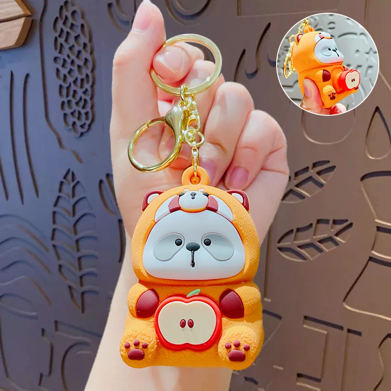 Creative Keychain Bag Pendant for Women Cute Apple Bear Relieve Pressure Pinch Happy Kids Toy Keyring Orange Raccoon Keyfob Gift