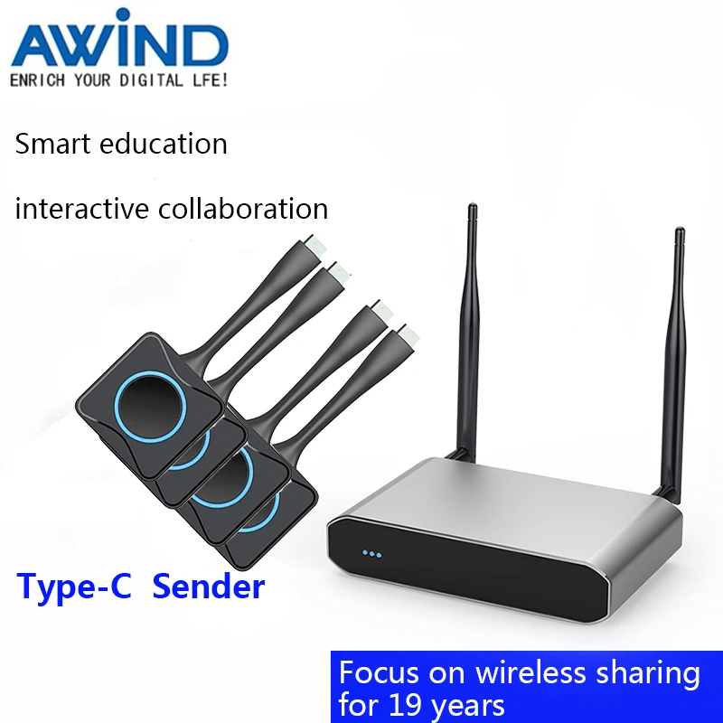 Awind wireless presentation system supports 9 screen splits, multi-mobile and tablet computer interaction and collaboration