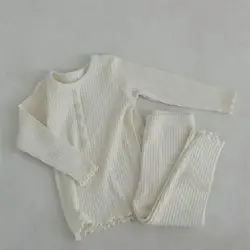 Conjunto de ropa de manga larga para bebé, pijama cómodo de algodón para niño y niña, traje de 2 piezas, ropa de punto para el hogar acanalado, Otoño, novedad