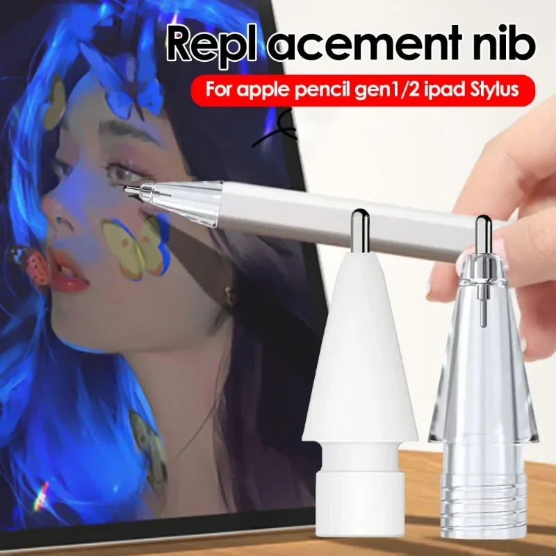 Replacement Pencil Tips For Apple Pencil 1 2 Generation 0.6mm Slim Nib Upgraded Mute Replace Anti-wear Transparent Pencil Tip