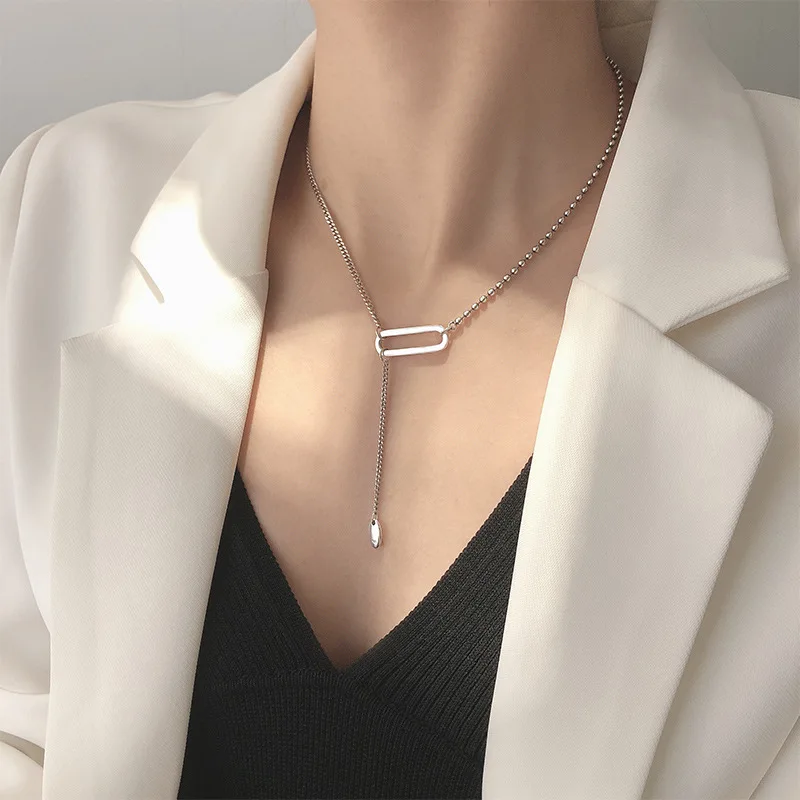 925 Sterling Silver Simple Geometric Luxury Charm Pendant Necklace Female Unique Design Thai Silver Retro Light Luxury Jewelry