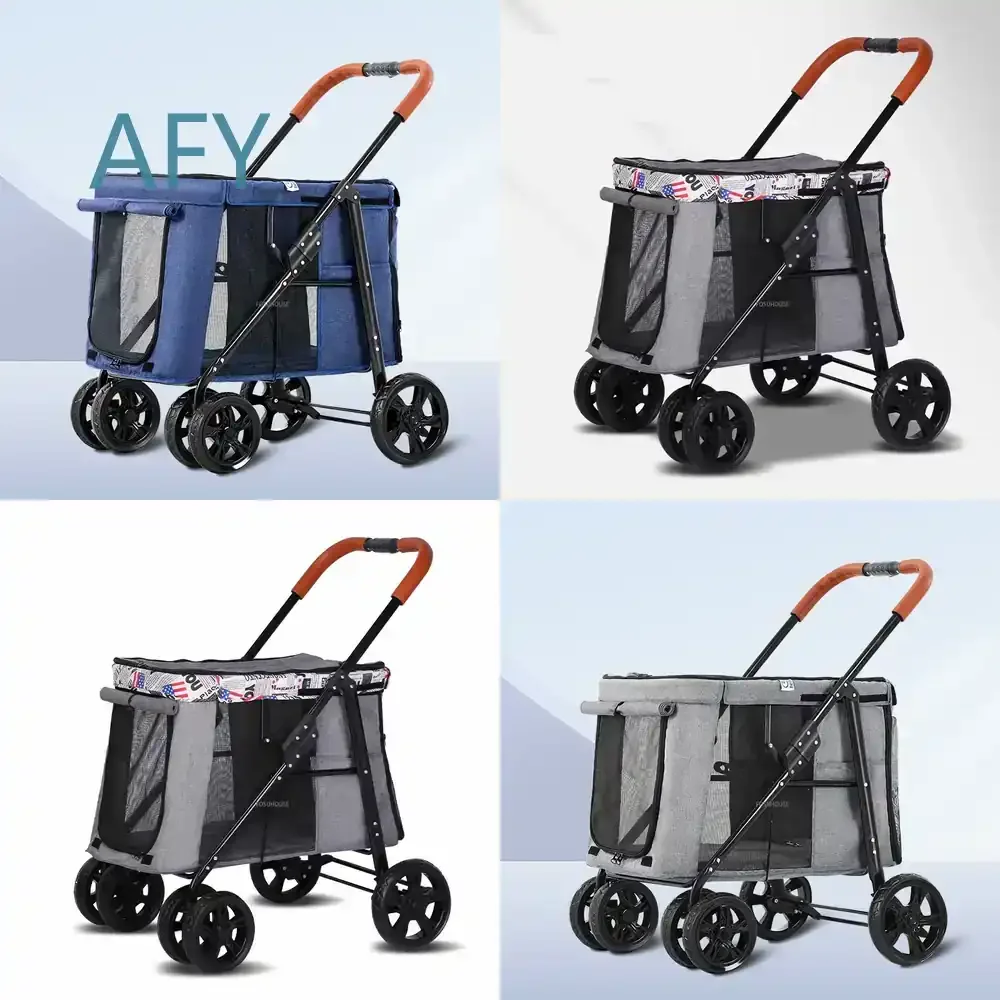 Modern Pet Stroller for Dogs and Cats Lightweight Outdoor Breathable Folding Stroller Large Capacity Dog Cart Cat Cart Four