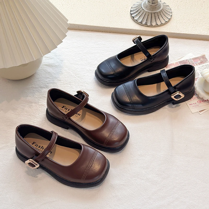 Girls Buckle Mary Jane School Shoes Classic Round Toe Dress Flats Comfortable Daily Princess Dress Casual Uniform Shoes for Kids