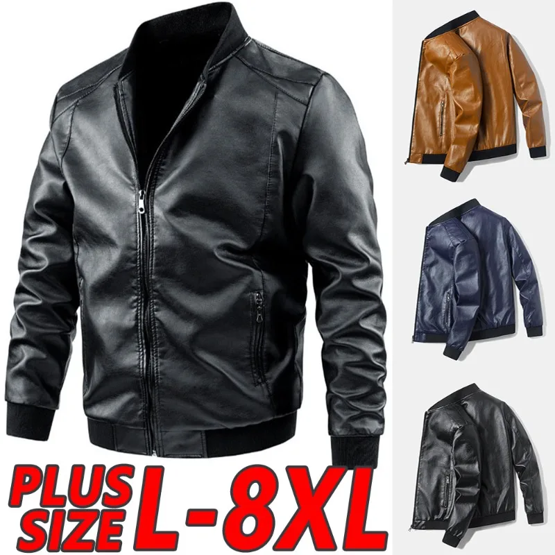 

Men's PU Leather Jacket Coat Spring Autumn Young Man Handsome Bomber Motorcycle Jacket Casual Loose Tops Streetwear