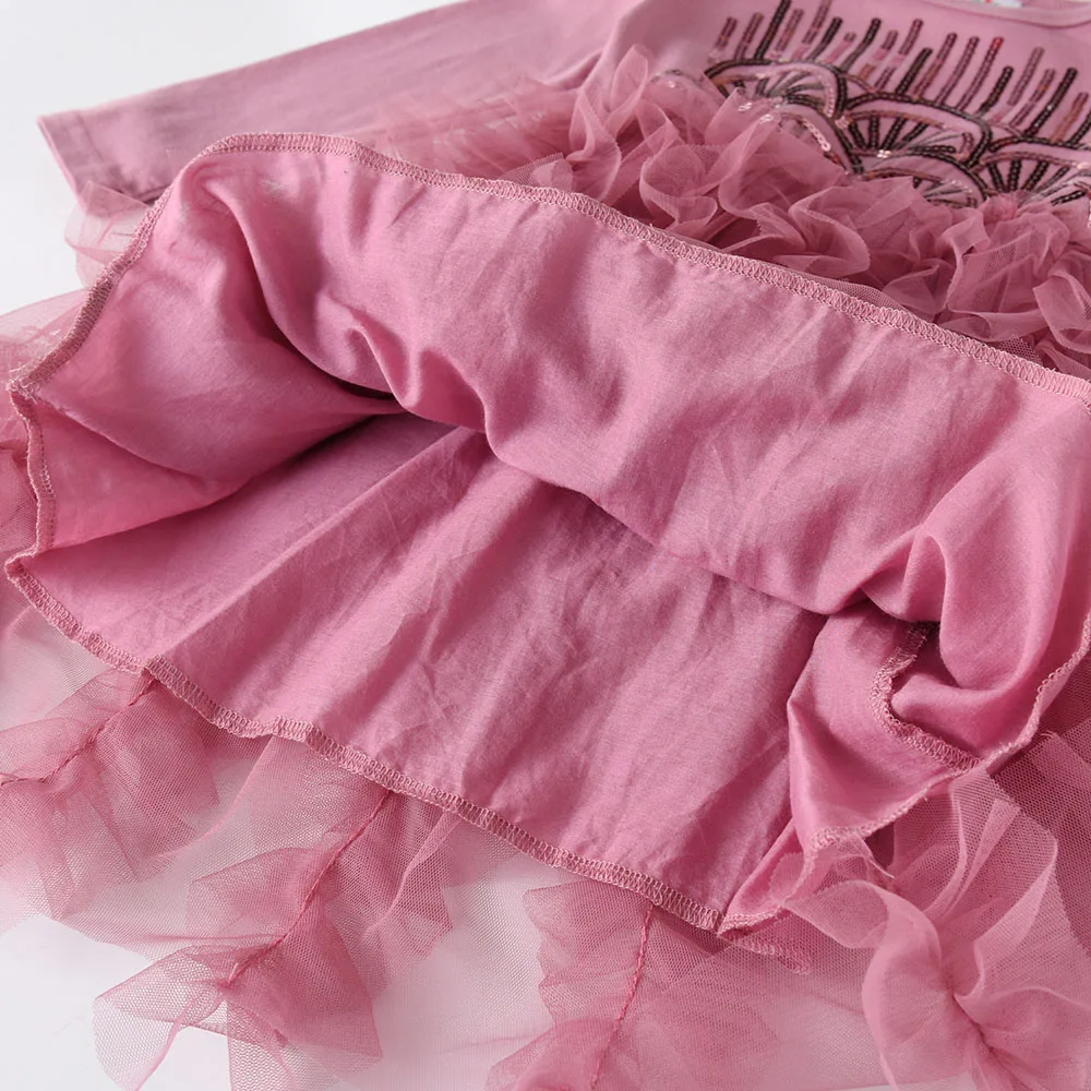 فستان أطفال أنيق من DXTON فستان الأميرة للفتيات مكشكش مزين بالترتر للأطفال أزياء حفلات الزفاف فساتين بناتي غير منتظمة شبكية فاخرة