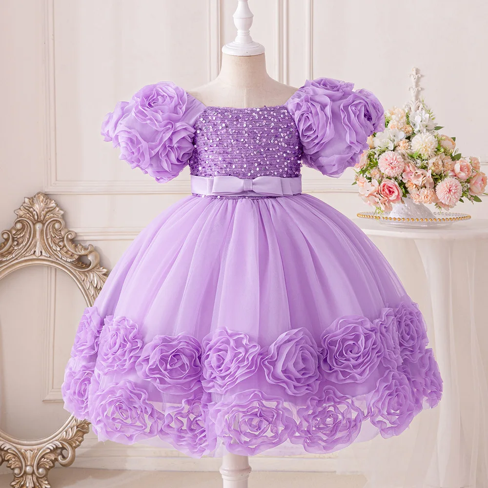 Big Flower Girl Dress Elegant Kids Party Princess Dresses For Girls Baby Christmas Costume Fluffy Wedding Bridesmaid Ball Gown