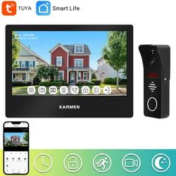 Tuya WiFi Video Intercom for Home,Wirelss Door Phone Camera,10 Inch Touch Screen with 2 Doorbells 1080P, Talk,Record,Unlock