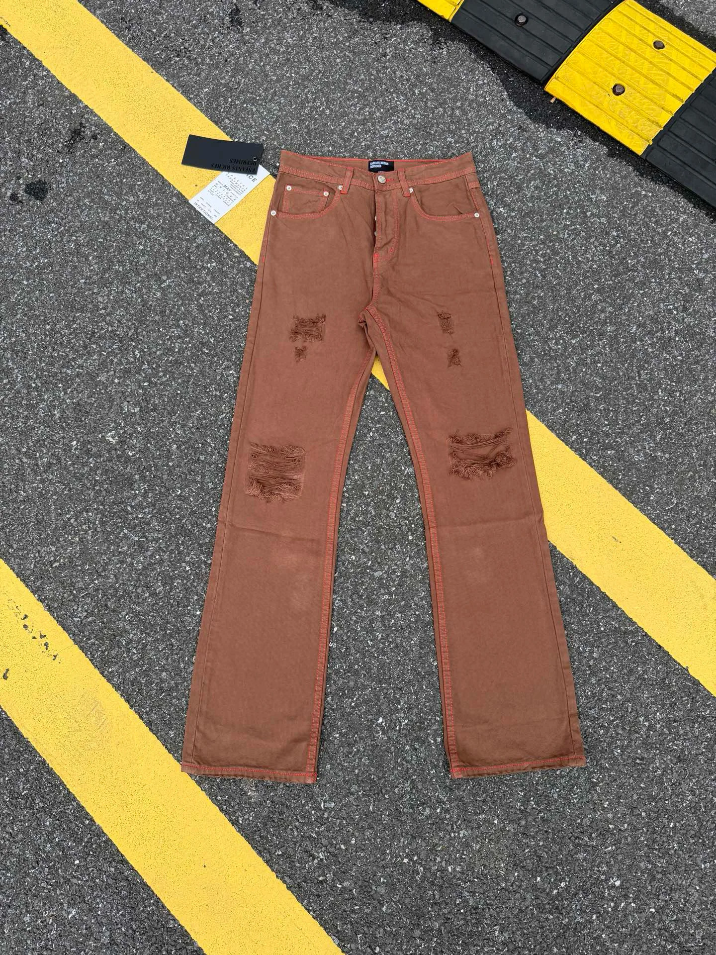 

Khaki Canvas Micro Flared Denim Jeans Embroidered Pockets Men Women Embroidered Jeans Loose Fit mid Waist Teenagers Jeans