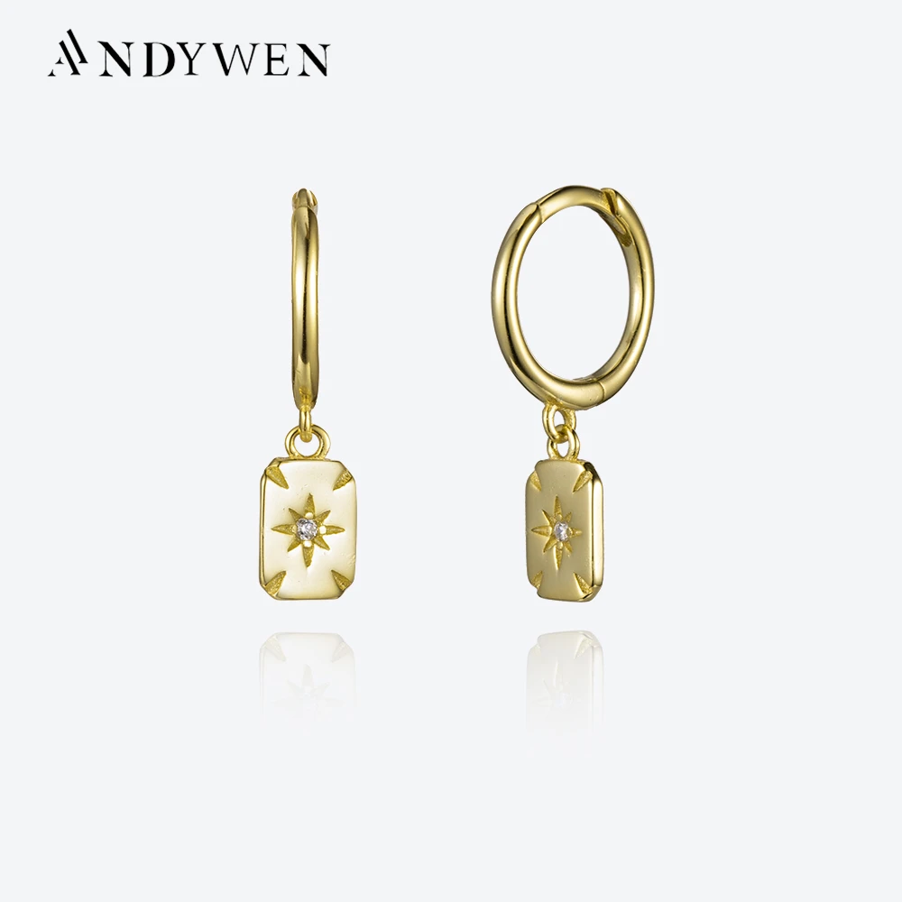 

ANDYWEN 100% 925 Sterling Silver Gold Square Drop Earring Rock Punk Pendientes Dangle Charm Luxury Jewelry Valentiens Gift