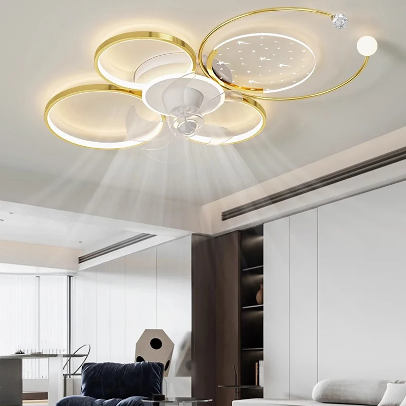 

Modern Silent Fan Dining Room Ceiling Light LED Lamp Bedroom Living Room Chandelier Indoor Lighting+remote LED Fan Light