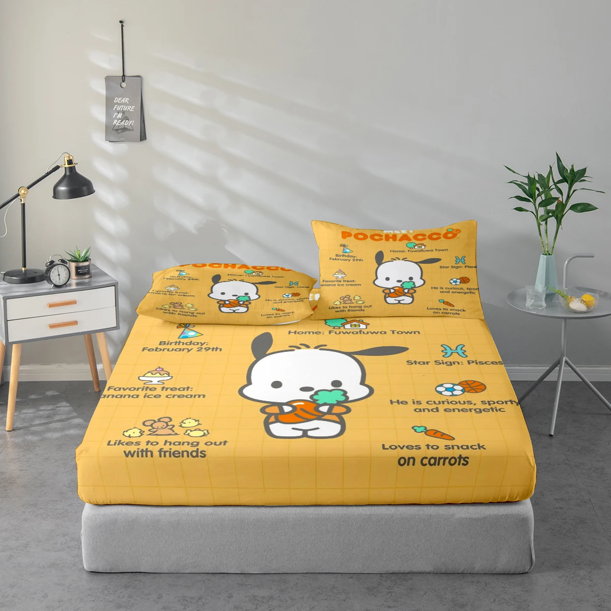 

3-Piece High-Definition Digital Print Bed Sheet Set, Pochacco Pattern Bed Sheet Set, Large Floral Print Bed Sheet Set, Includes 1 Fitted Sheet + 1/2 Pillowcase, Suitable for Bedroom, Guest Room, Home Decoration, Polyester Fiber Fitted Sheet + Pillowcase, 