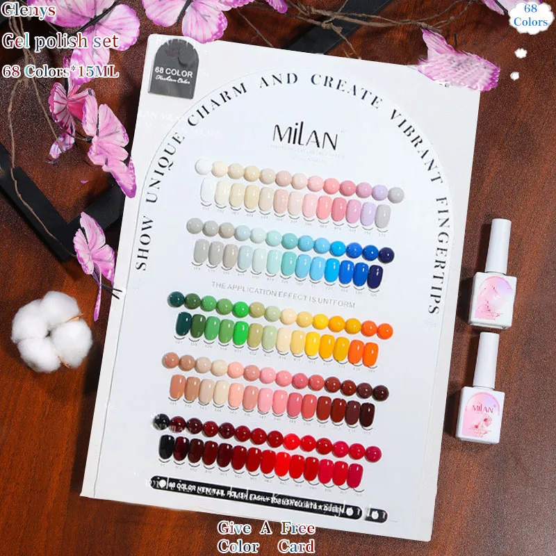 Glenys 68 Color All Network Popular Versatile Soaking gel Color Matching Card Factory Direct Sales Nail Salon Varnish Set
