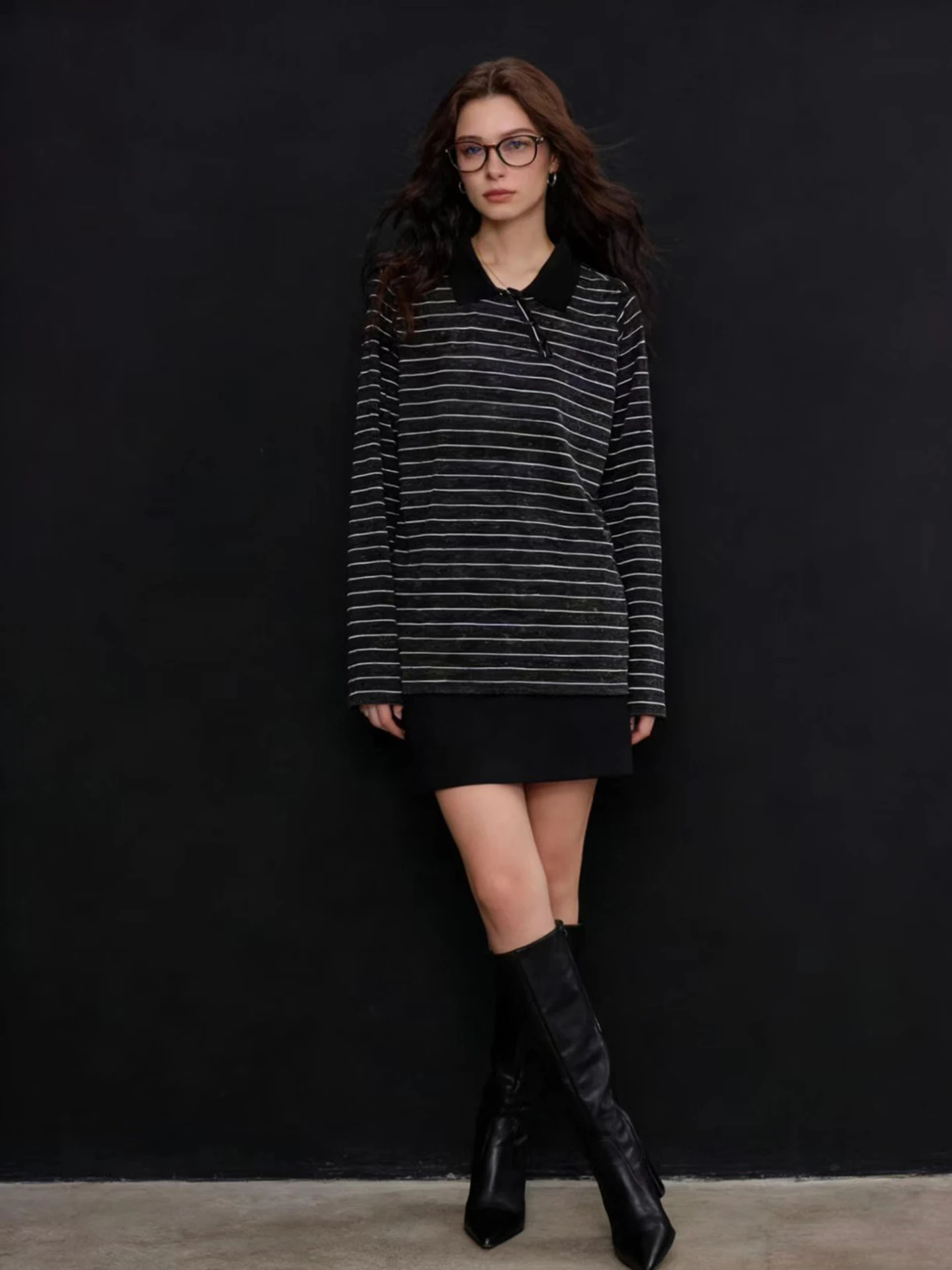 

HUAAPPUW Women's Loose Long Sleeve T-shirt Spring 2026 New Style Slacking Sensation Striped Asymmetrical Design Breathable